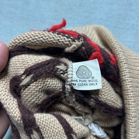 Vintage 70s pure wool knit beanie pom Gerry Aztec geometric adult OSFA - Picture 5 of 5